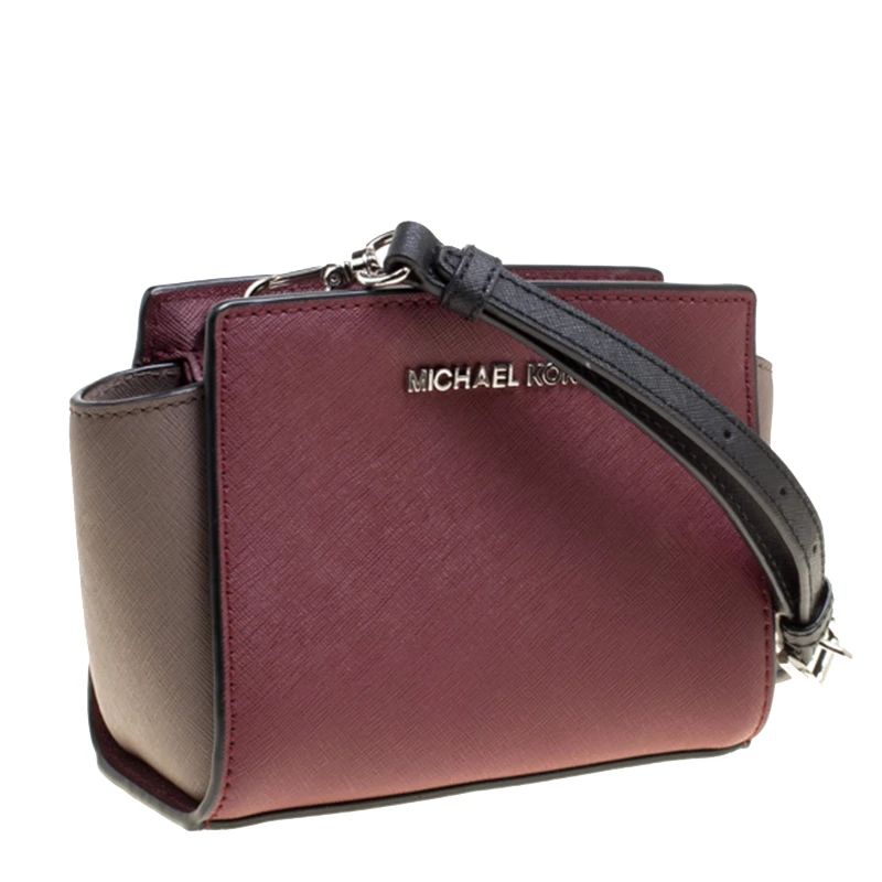 Michael Kors Burgundy/Grey Saffiano Leather Mini Selma Crossbody Bag For Women - Image 3