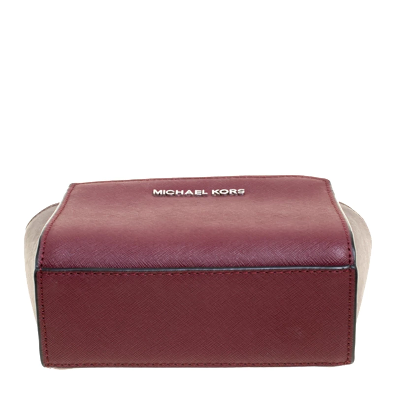 Michael Kors Burgundy/Grey Saffiano Leather Mini Selma Crossbody Bag For Women - Image 6
