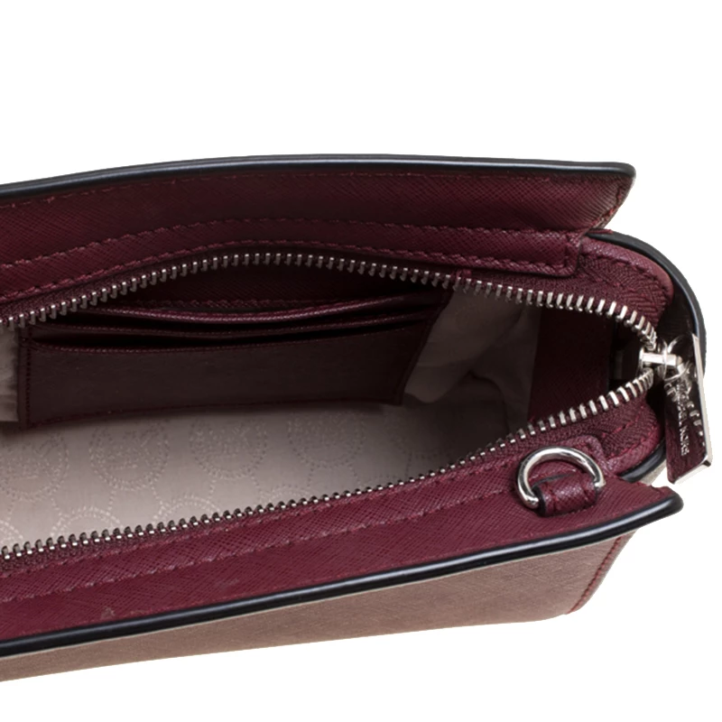 Michael Kors Burgundy/Grey Saffiano Leather Mini Selma Crossbody Bag For Women - Image 7