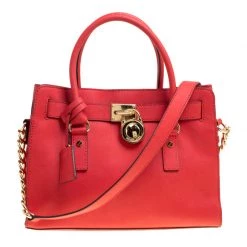 Michael Kors Red Leather Hamilton Tote For Women