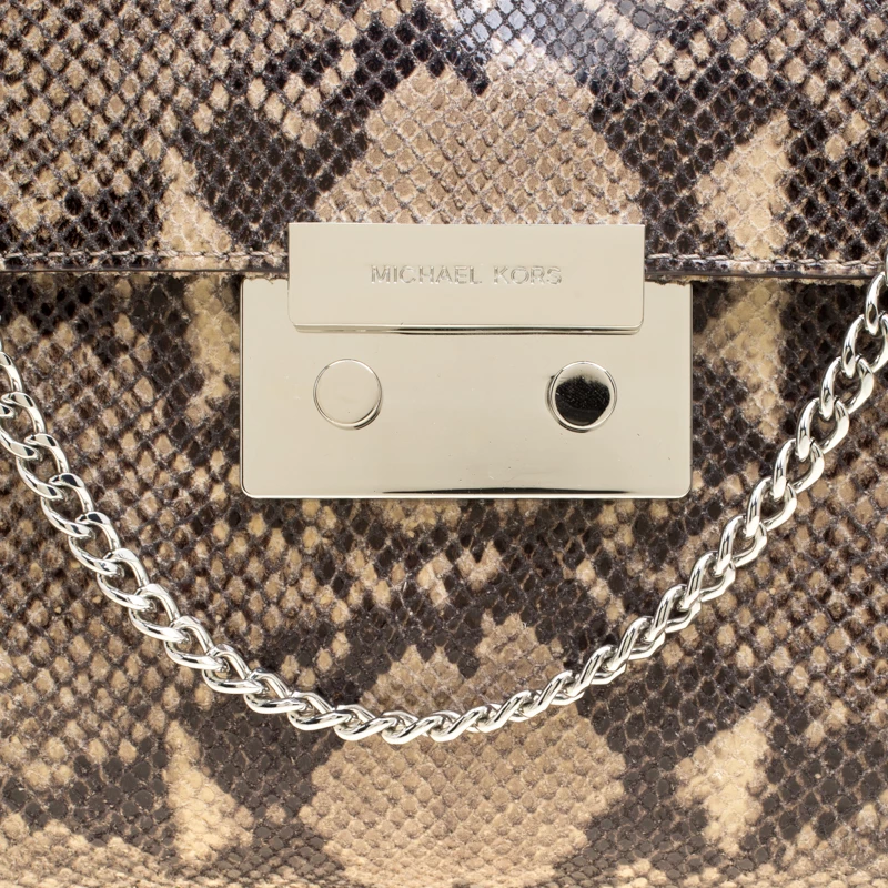 Michael Kors Beige Python Embossed Leather Oversized Sloan Clutch For Women - Image 5