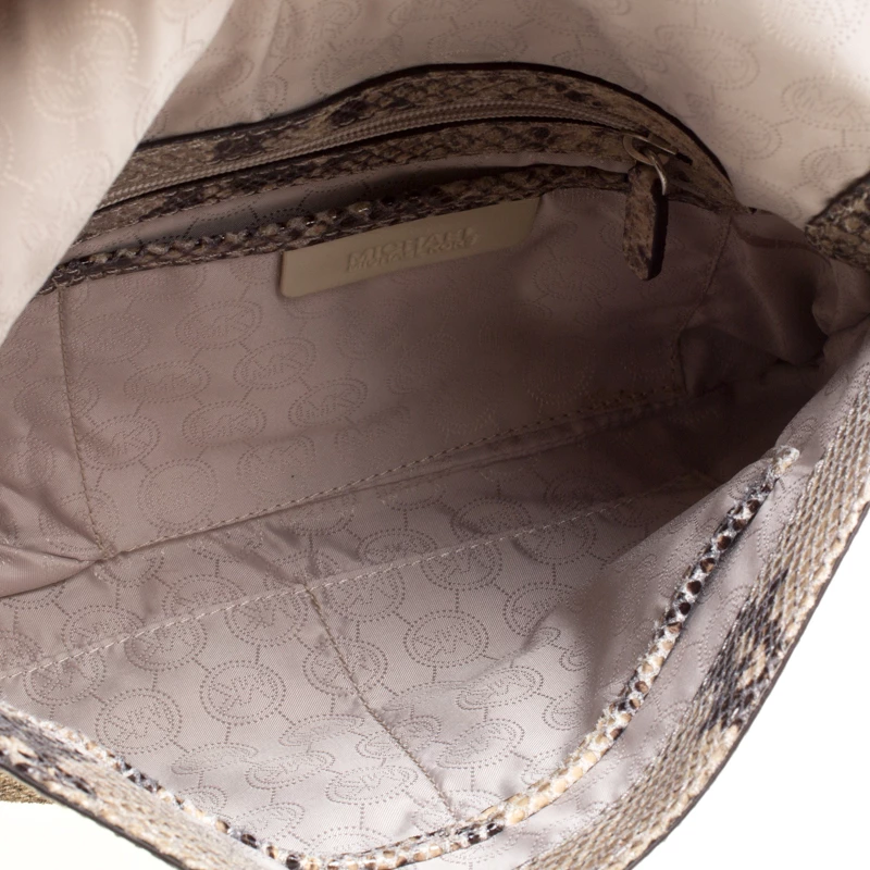 Michael Kors Beige Python Embossed Leather Oversized Sloan Clutch For Women - Image 7