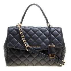 Michael Kors Black Quilted Leather Medium Ava Top Handle Bag For Women