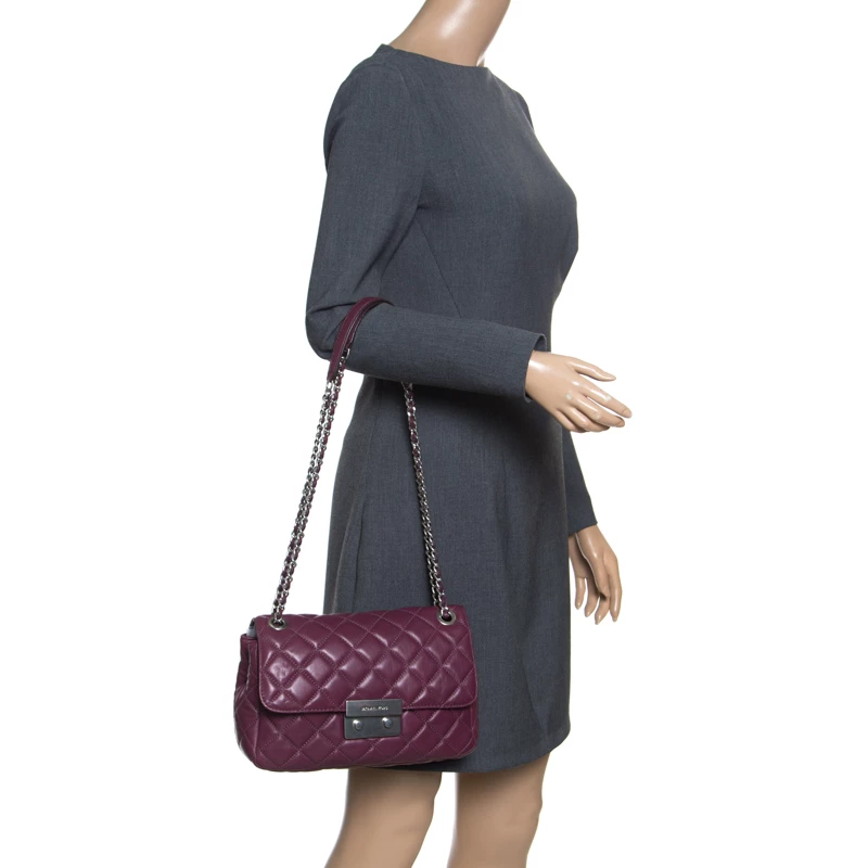Michael Kors Burgundy Quilted Leather Sloan Shoulder Bag For Women - Image 2