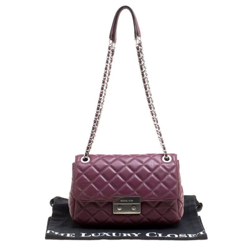 Michael Kors Burgundy Quilted Leather Sloan Shoulder Bag For Women - Image 9