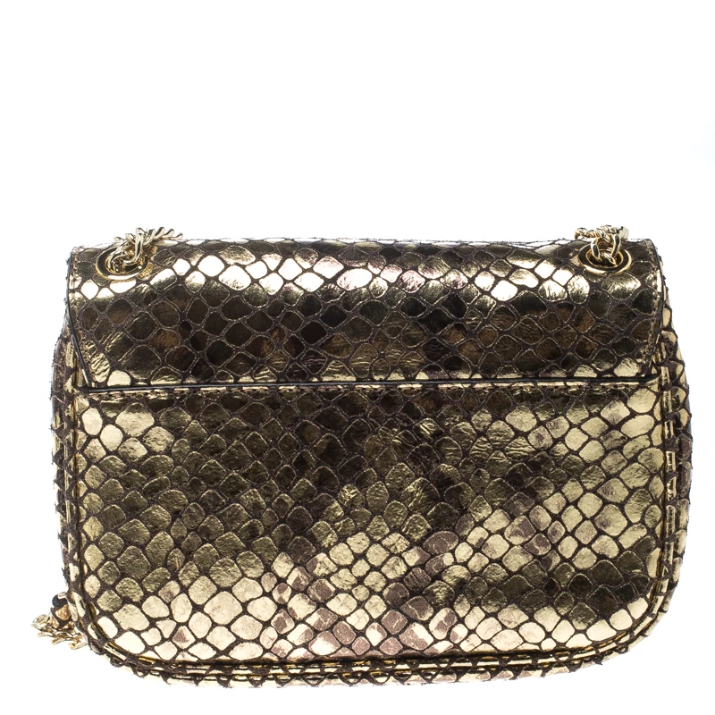 Michael Kors Metallic Gold Python Embossed Leather Small Sloan Shoulder Flap Bag For Women - Image 4