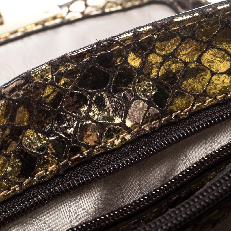 Michael Kors Metallic Gold Python Embossed Leather Small Sloan Shoulder Flap Bag For Women - Image 8