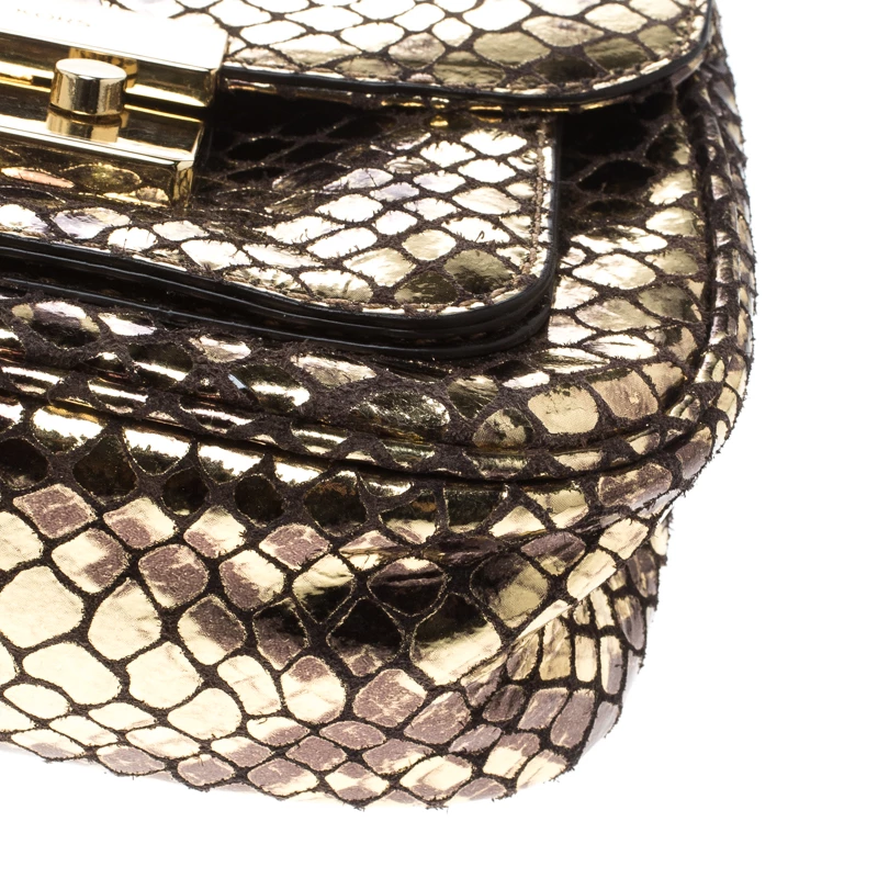 Michael Kors Metallic Gold Python Embossed Leather Small Sloan Shoulder Flap Bag For Women - Image 11