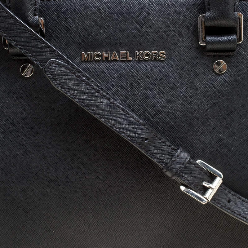 Michael Michael Kors Black Leather Medium Selma Eyelet Top Handle Bag For Women - Image 5