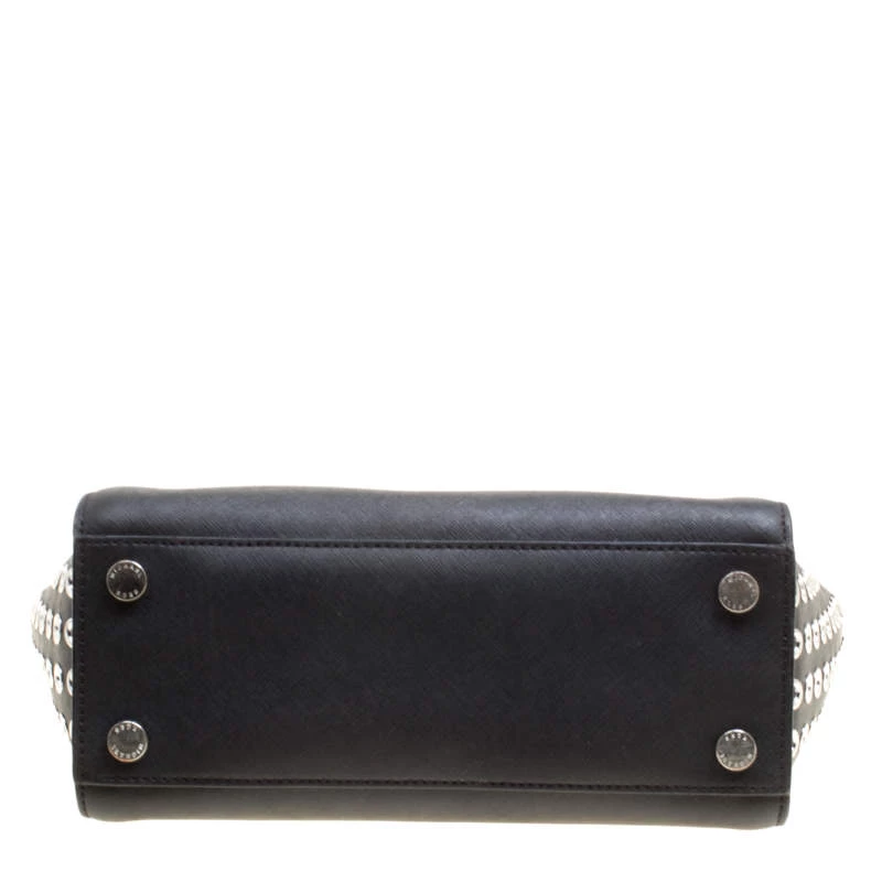 Michael Michael Kors Black Leather Medium Selma Eyelet Top Handle Bag For Women - Image 6