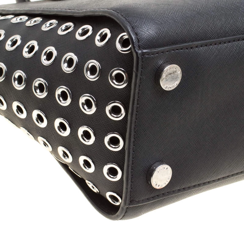 Michael Michael Kors Black Leather Medium Selma Eyelet Top Handle Bag For Women - Image 10
