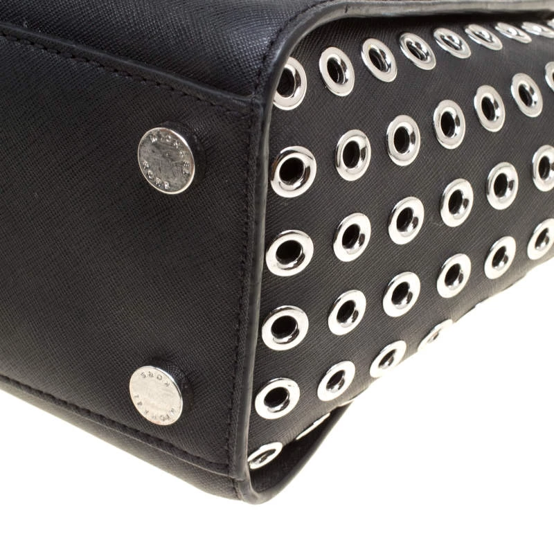 Michael Michael Kors Black Leather Medium Selma Eyelet Top Handle Bag For Women - Image 11