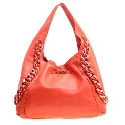 Michael Kors Orange Leather ID Chain Hobo For Women