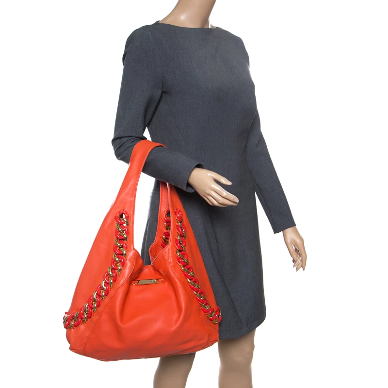 Michael Kors Orange Leather ID Chain Hobo For Women - Image 2