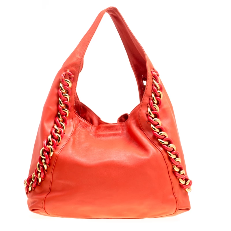 Michael Kors Orange Leather ID Chain Hobo For Women - Image 4