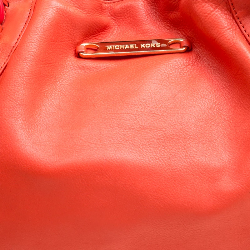 Michael Kors Orange Leather ID Chain Hobo For Women - Image 5