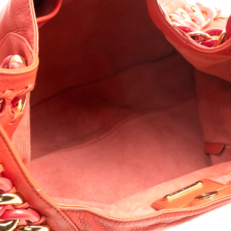 Michael Kors Orange Leather ID Chain Hobo For Women - Image 7