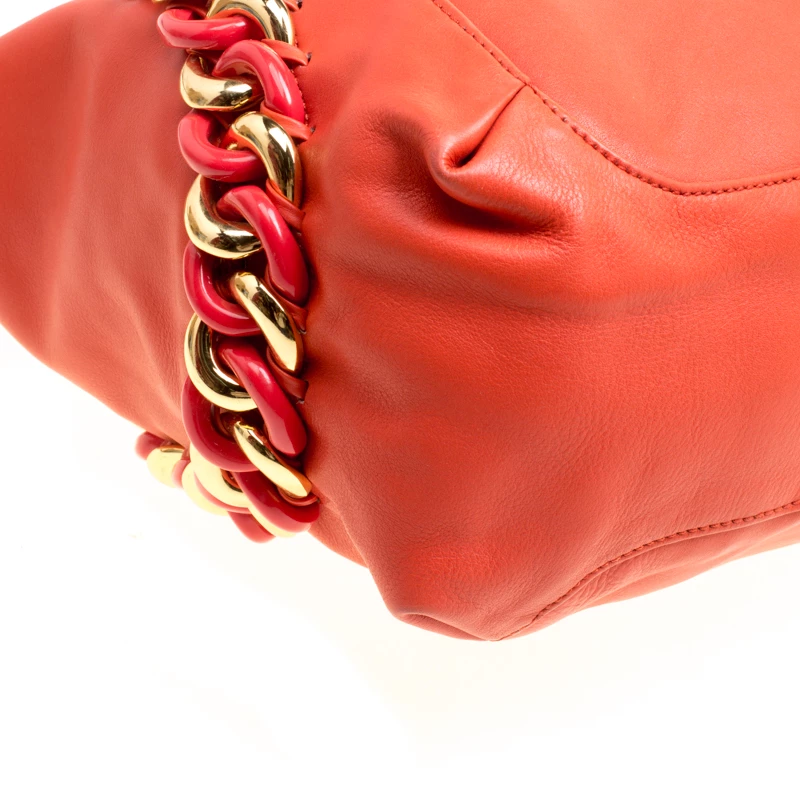 Michael Kors Orange Leather ID Chain Hobo For Women - Image 11