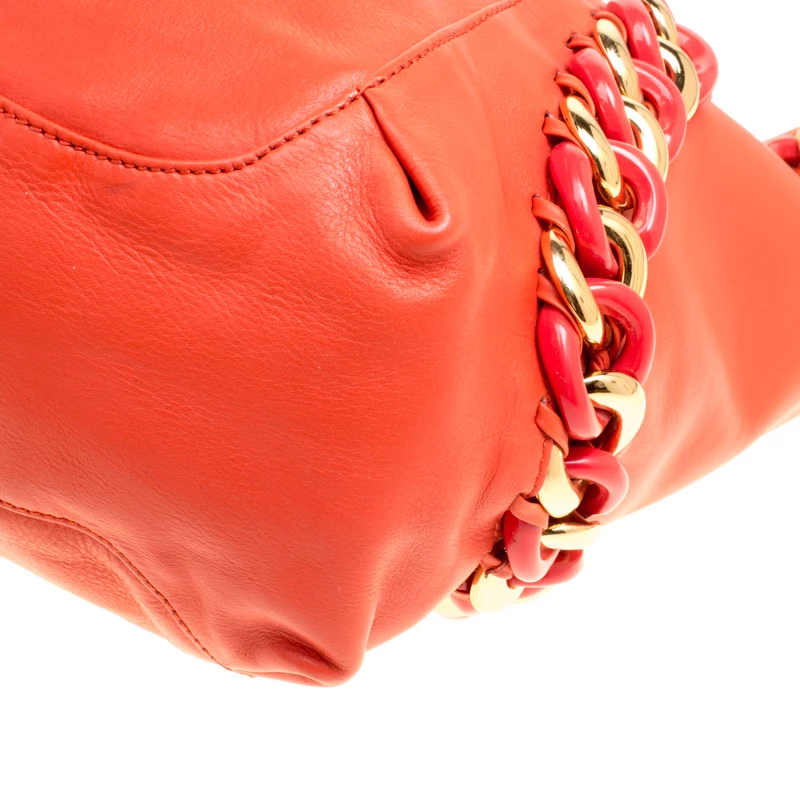 Michael Kors Orange Leather ID Chain Hobo For Women - Image 12