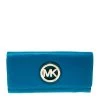 Michael Kors Blue Leather Fulton Flap Wallet For Women