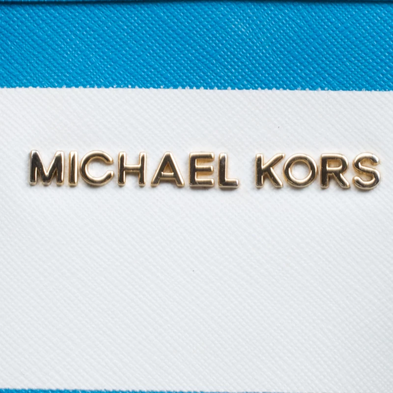 Michael Kors Summer Blue/White Striped Leather Jet Set Travel Tote For Women - Image 8