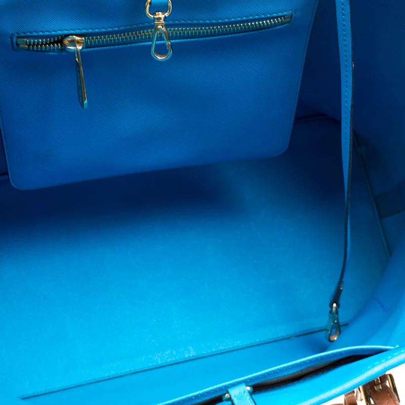 Michael Kors Summer Blue/White Striped Leather Jet Set Travel Tote For Women - Image 7