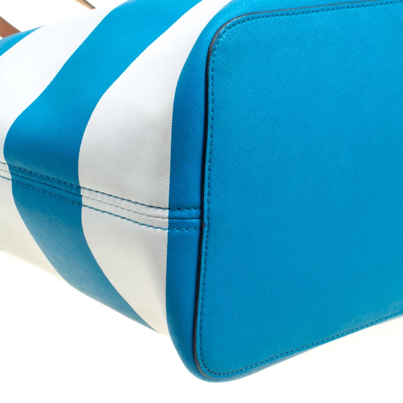 Michael Kors Summer Blue/White Striped Leather Jet Set Travel Tote For Women - Image 10