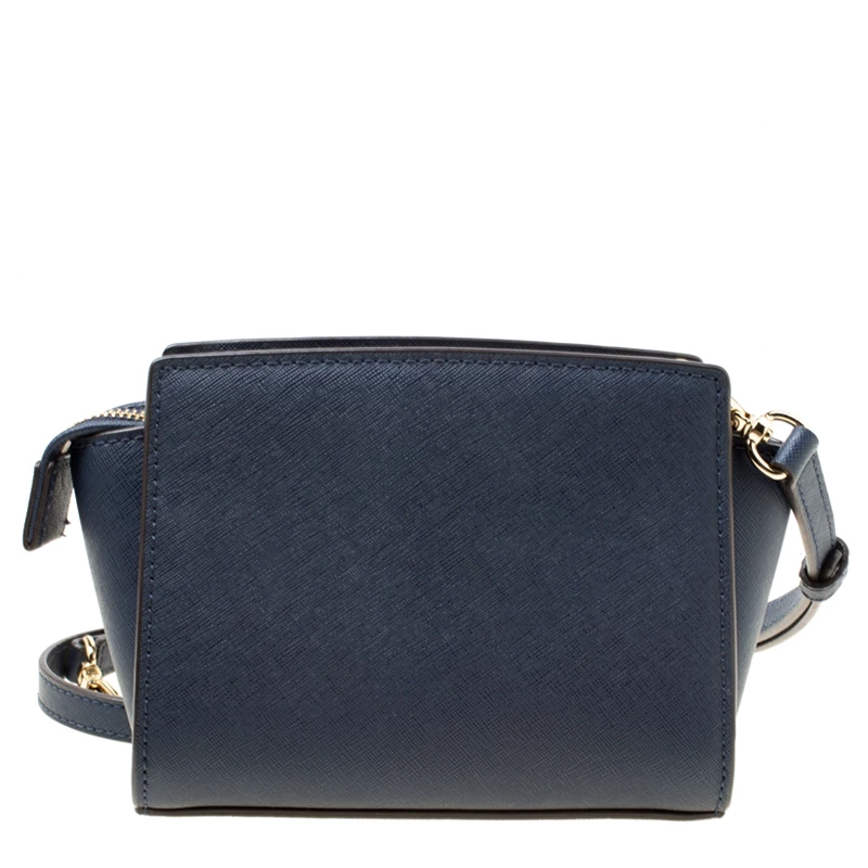 Michael Kors Blue Saffiano Leather Mini Selma Crossbody Bag For Women - Image 4