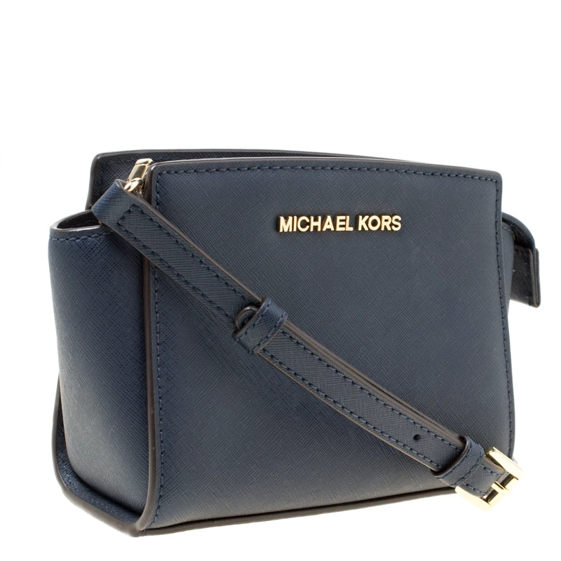 Michael Kors Blue Saffiano Leather Mini Selma Crossbody Bag For Women - Image 3