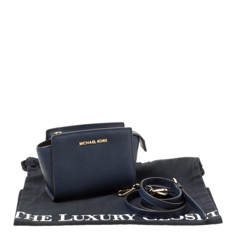 Michael Kors Blue Saffiano Leather Mini Selma Crossbody Bag For Women - Image 9