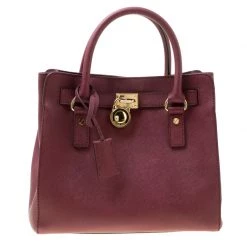 Michael Michael Kors Burgundy Leather Hamilton Tote For Women