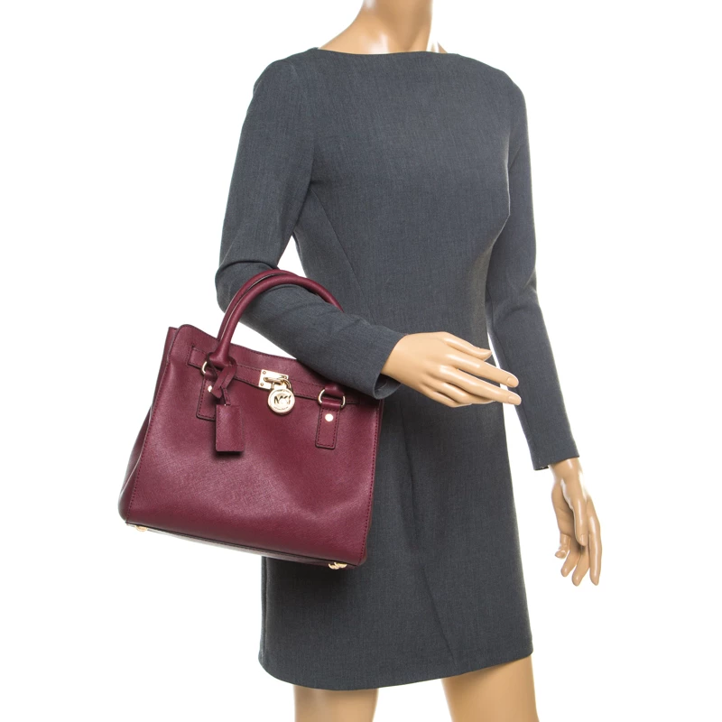 Michael Michael Kors Burgundy Leather Hamilton Tote For Women - Image 2