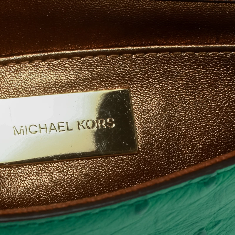 Michael Kors Green Ostrich Embossed Leather Gia Clutch For Women - Image 8