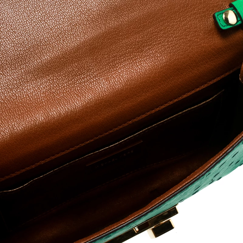 Michael Kors Green Ostrich Embossed Leather Gia Clutch For Women - Image 7
