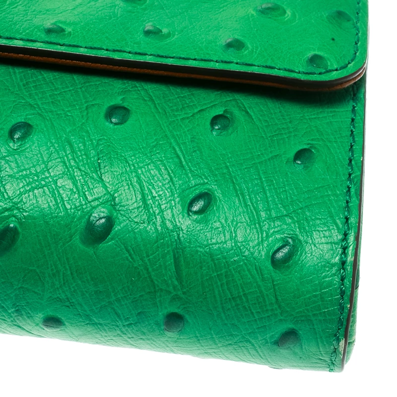 Michael Kors Green Ostrich Embossed Leather Gia Clutch For Women - Image 11
