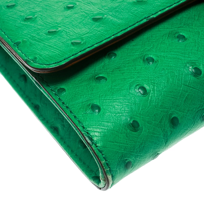 Michael Kors Green Ostrich Embossed Leather Gia Clutch For Women - Image 10