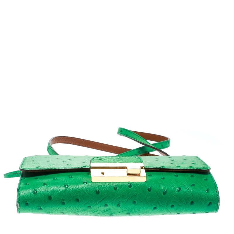 Michael Kors Green Ostrich Embossed Leather Gia Clutch For Women - Image 6