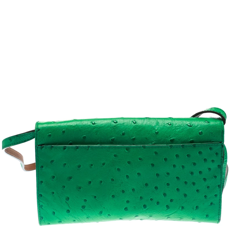 Michael Kors Green Ostrich Embossed Leather Gia Clutch For Women - Image 4