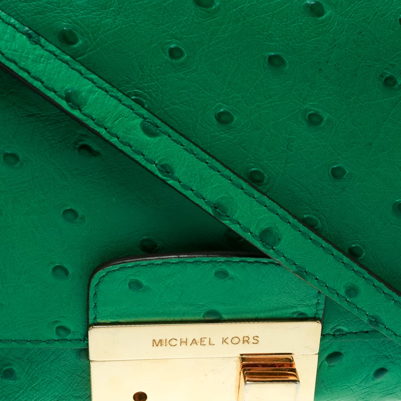 Michael Kors Green Ostrich Embossed Leather Gia Clutch For Women - Image 5