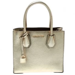 Michael Kors Gold Leather Mercer Top Handle Bag For Women