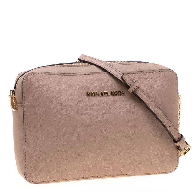 Michael Kors Beige Leather Jet Set Crossbody Bag For Women - Image 3