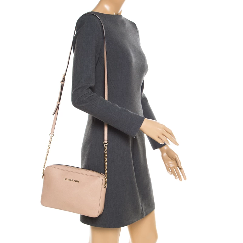 Michael Kors Beige Leather Jet Set Crossbody Bag For Women - Image 2