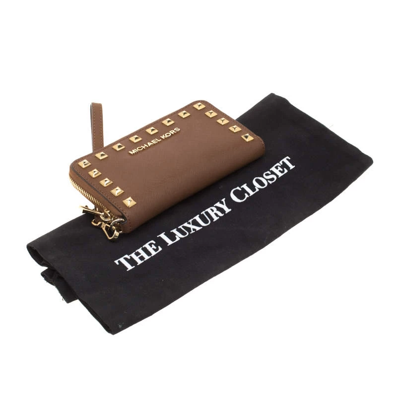 Michael Kors Brown Saffiano Leather Studded Selma Wristlet For Women - Image 8