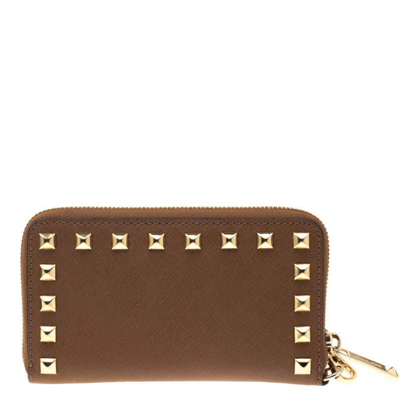 Michael Kors Brown Saffiano Leather Studded Selma Wristlet For Women - Image 4