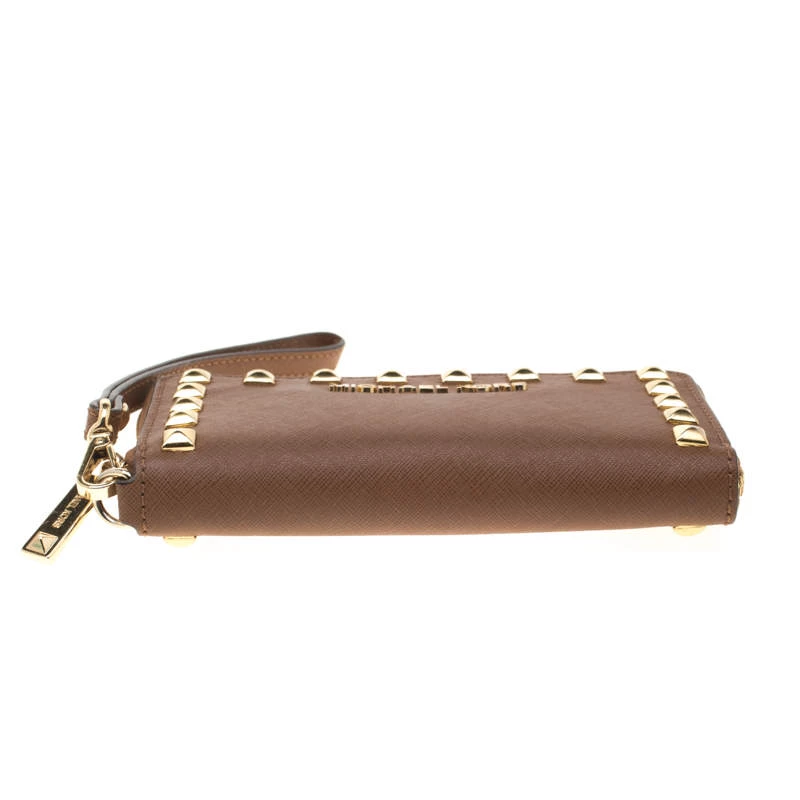 Michael Kors Brown Saffiano Leather Studded Selma Wristlet For Women - Image 6