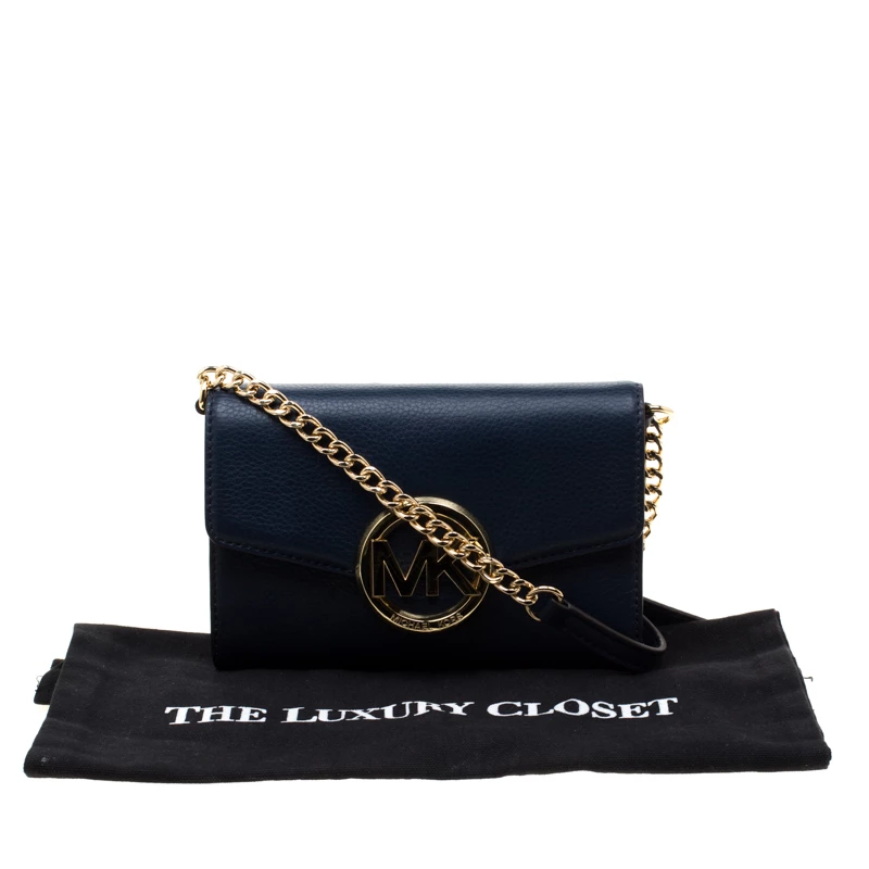 Michael Kors Blue Leather Hudson Crossbody Bag For Women - Image 9