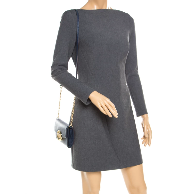 Michael Kors Blue Leather Hudson Crossbody Bag For Women - Image 2