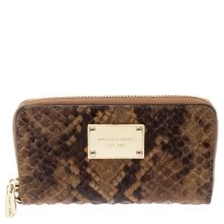 Michael Kors Brown Python Embossed Leather Jetset Wallet For Women