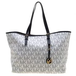Michael Kors White/Blue Signature Coated Canvas Jet Set Tote For Women
