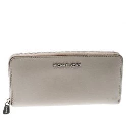 Michael Kors Grey Saffiano Leather Zip Around Wallet For Women